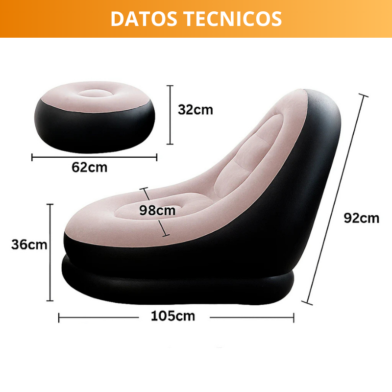 Sofá Inflable Portátil con Reposapiés – Relájate donde quieras