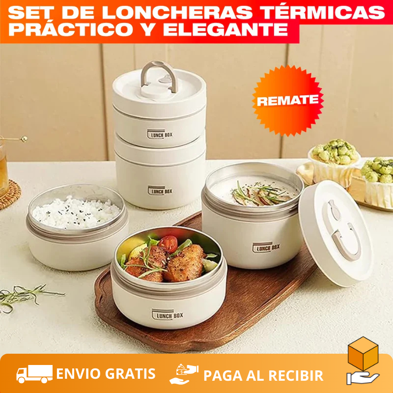 SET X4 PORTACOMIDAS Y LONCHERA TÉRMICA