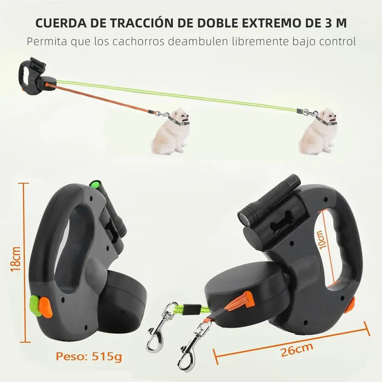 Correa Retráctil Doble 360° - Paseos sin enredos