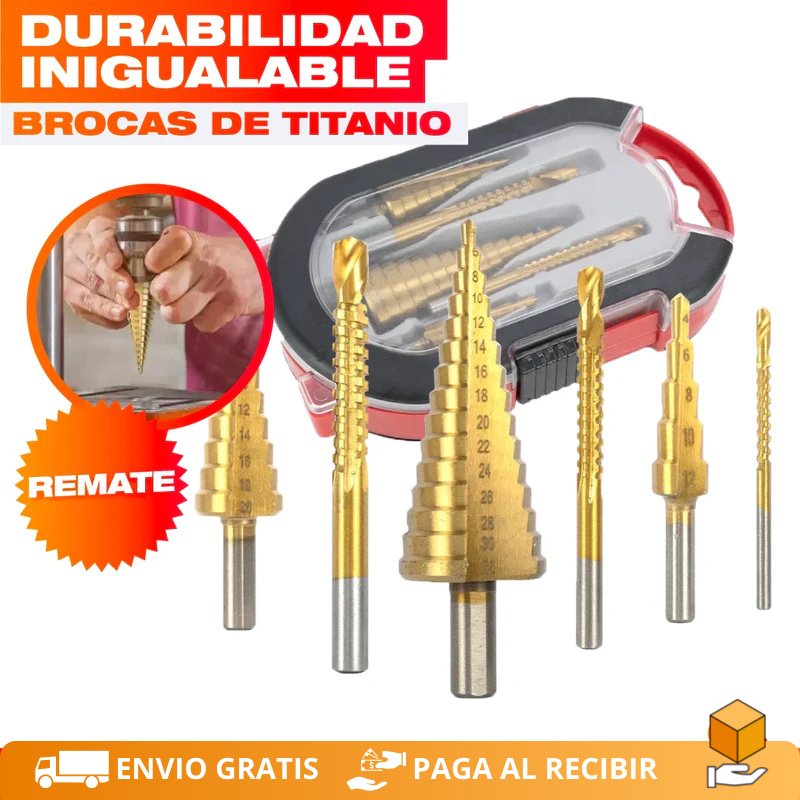 Set de 6 Brocas Escalonadas de Titanio