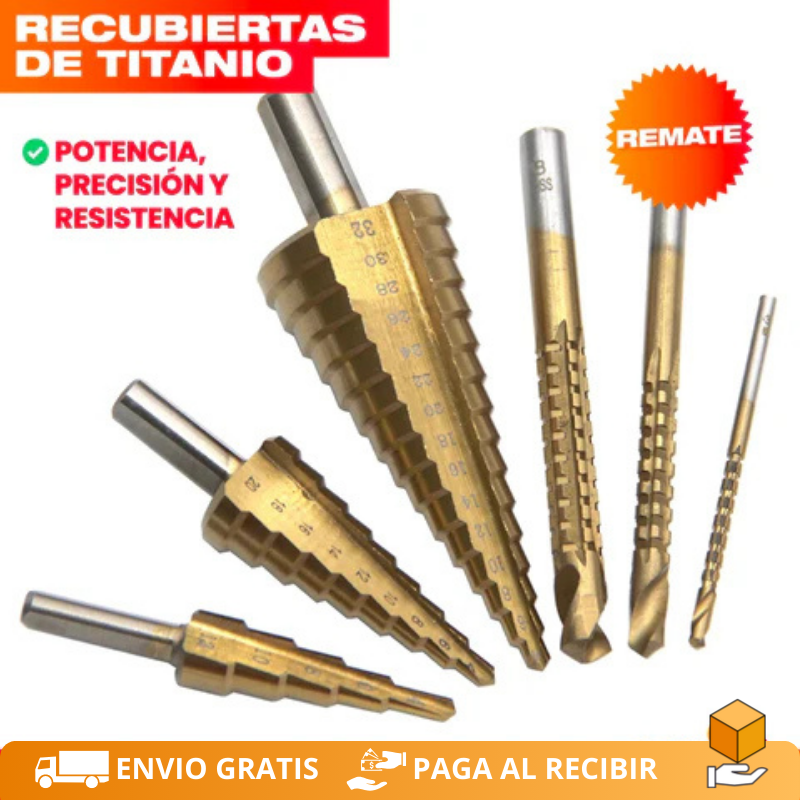Set de 6 Brocas Escalonadas de Titanio