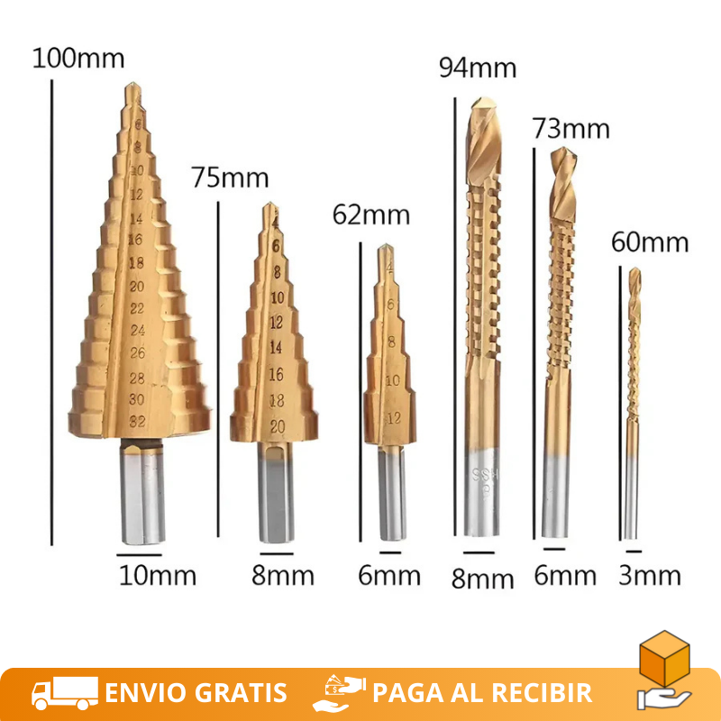 Set de 6 Brocas Escalonadas de Titanio