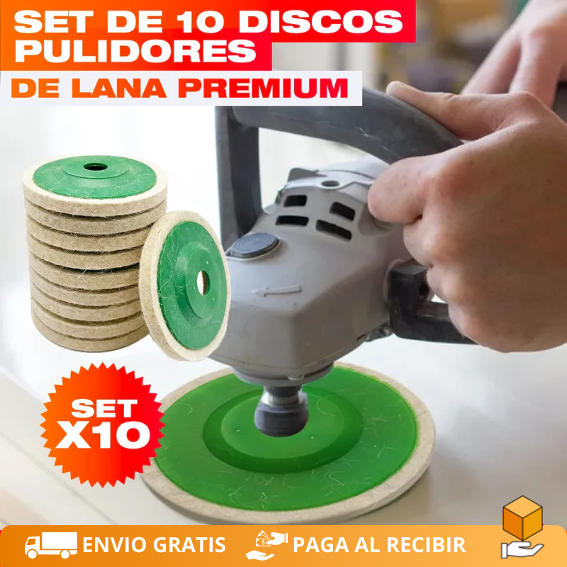 Set Profesional de 10 Discos Pulidores de Lana