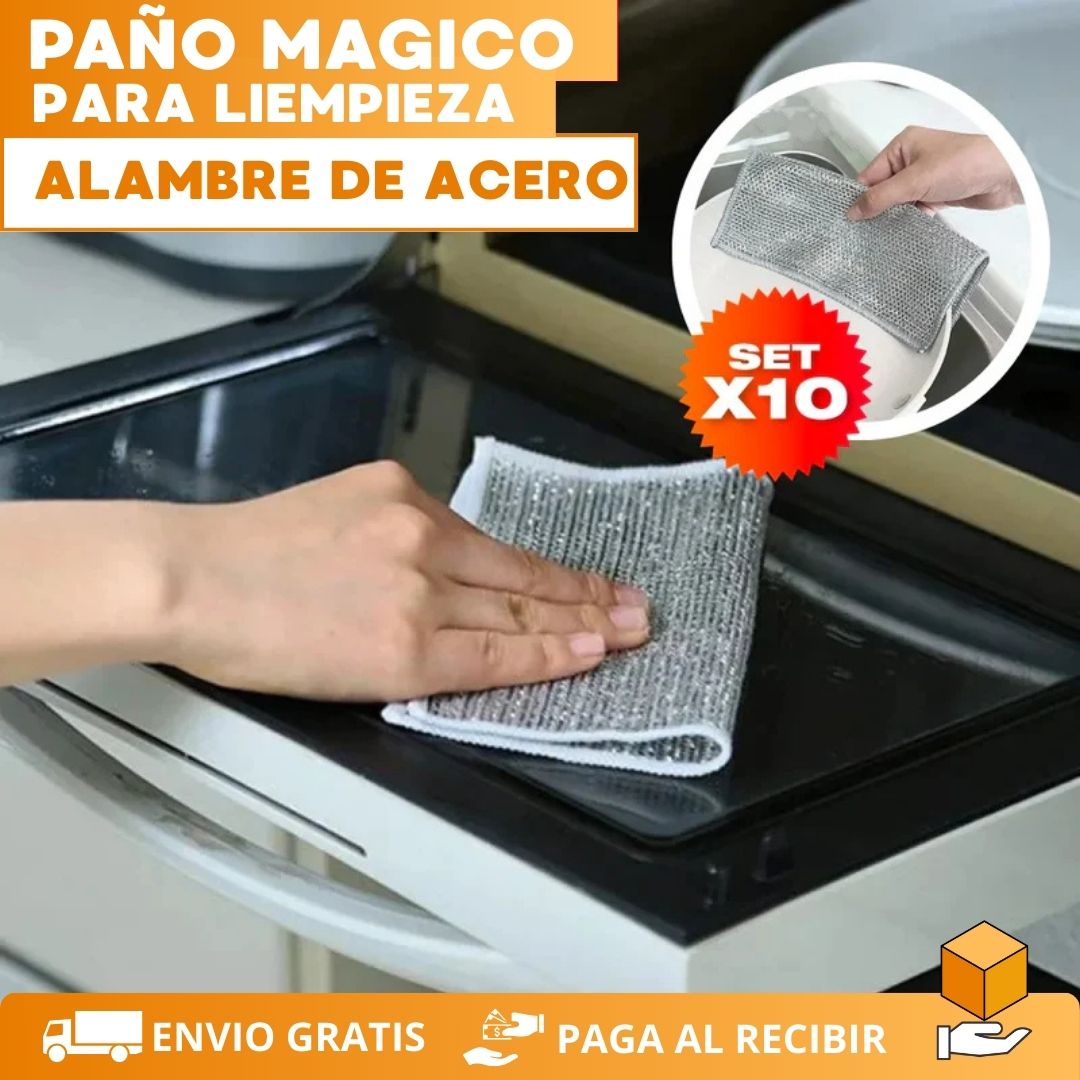 PañoClean™ - Set de 10 Paños de Acero Inoxidable para Limpieza Profunda
