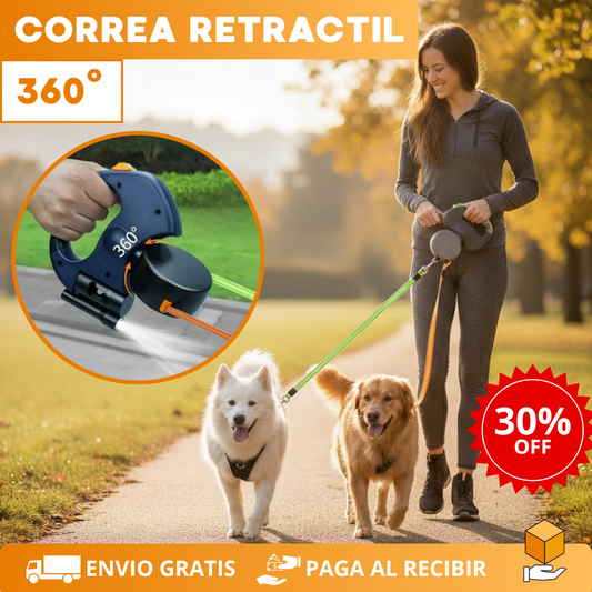 Correa Retráctil Doble 360° - Paseos sin enredos
