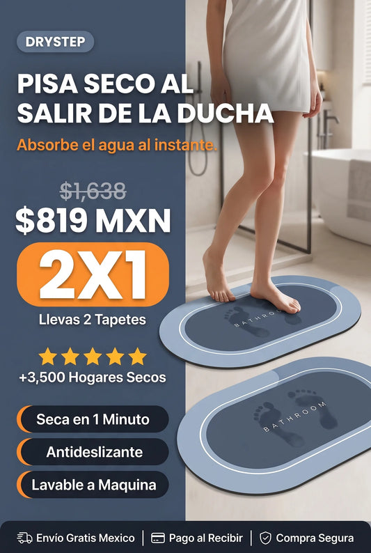 DryStep™ - 2X1 Tapete Absorbente para Baño y Hogar