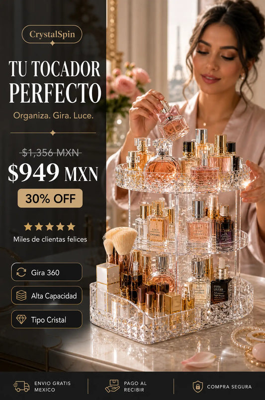 CrystalSpin™ - Organizador Giratorio Elegante para Perfumes y Maquillaje