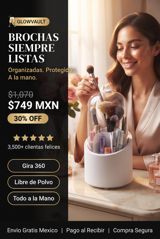 GlowVault™ - Organizador Giratorio para Brochas y Maquillaje
