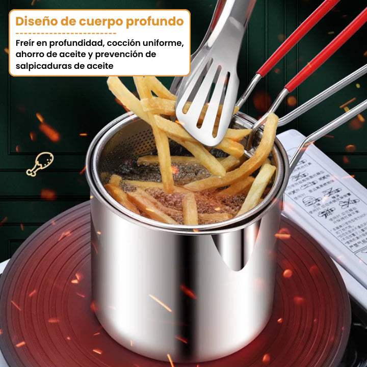 Olla Freidora de Acero Inoxidable con Canasta