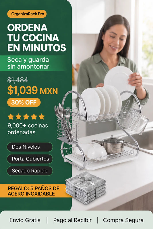 OrganizaRack Pro 2 Niveles - Más orden en tu cocina, con 5 PañoClean de regalo