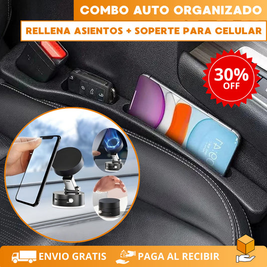 Combo Auto Organizado: Kit Rellena Asientos + Soporte Magnético para celular