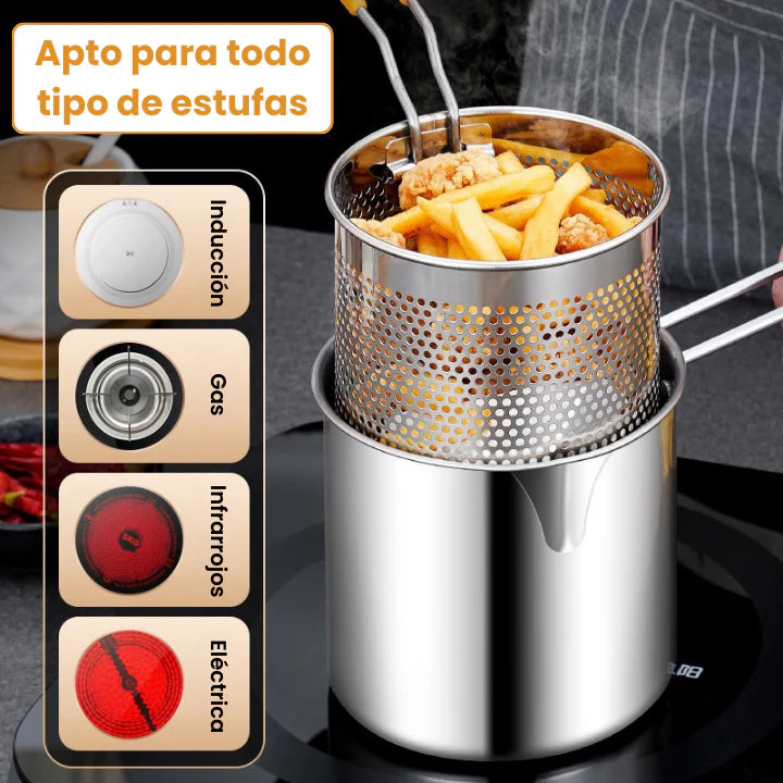 Olla Freidora de Acero Inoxidable con Canasta