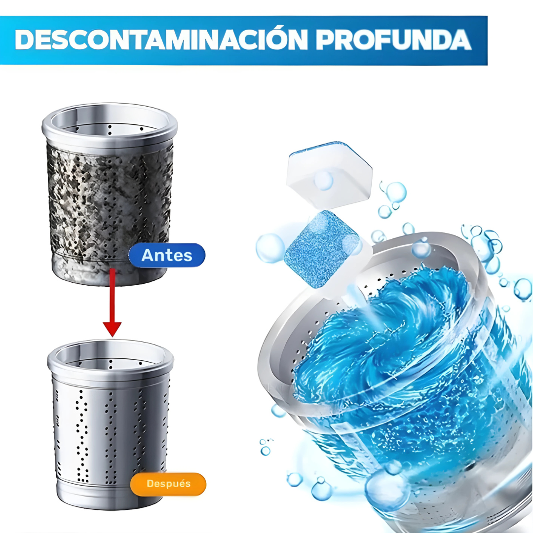12 Pastillas Efervescentes para Lavadora – Limpieza Profunda y Elimina Malos Olores
