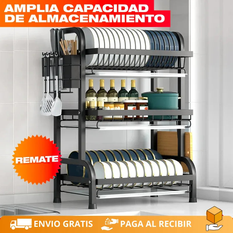KitchenRack™ Escurridor 3 Niveles + 2 Regalos Exclusivos ⭐