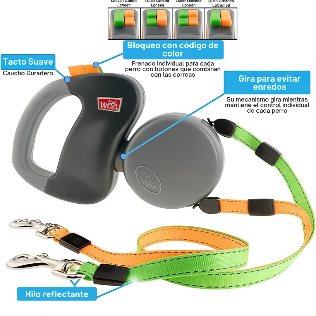 Correa Retráctil Doble 360° - Paseos sin enredos