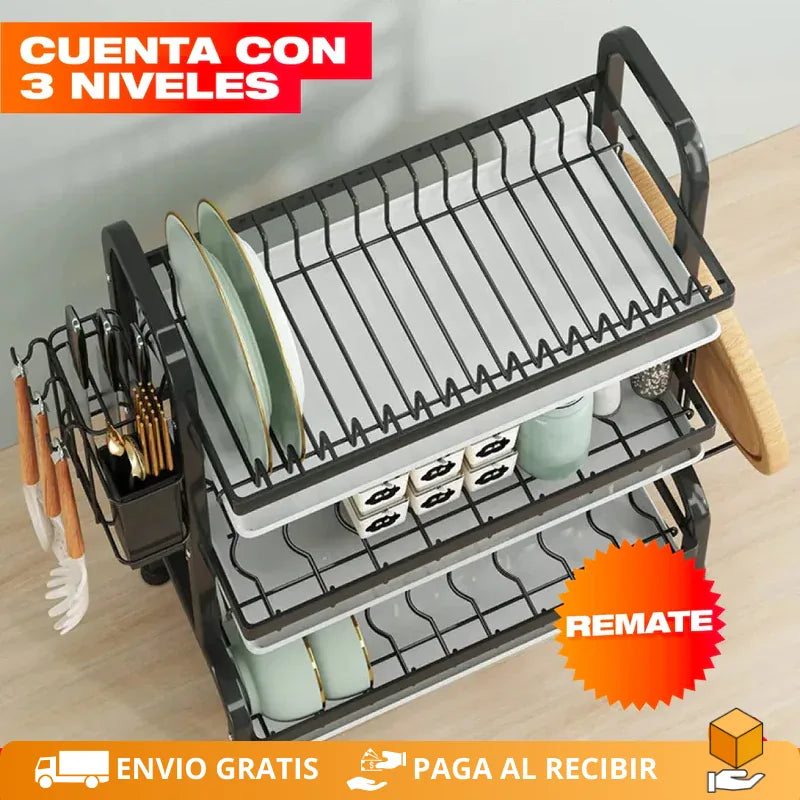 KitchenRack™ Escurridor 3 Niveles + 2 Regalos Exclusivos ⭐