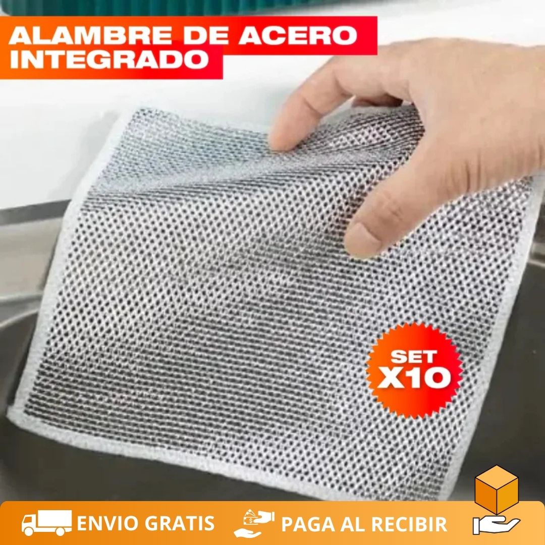 PañoClean™ - Set de 10 Paños de Acero Inoxidable para Limpieza Profunda