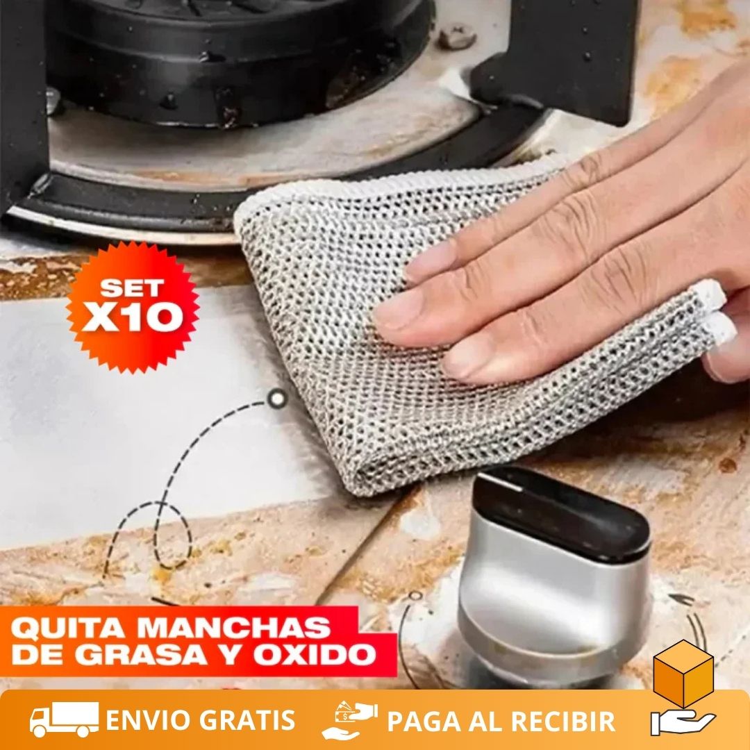 PañoClean™ - Set de 10 Paños de Acero Inoxidable para Limpieza Profunda