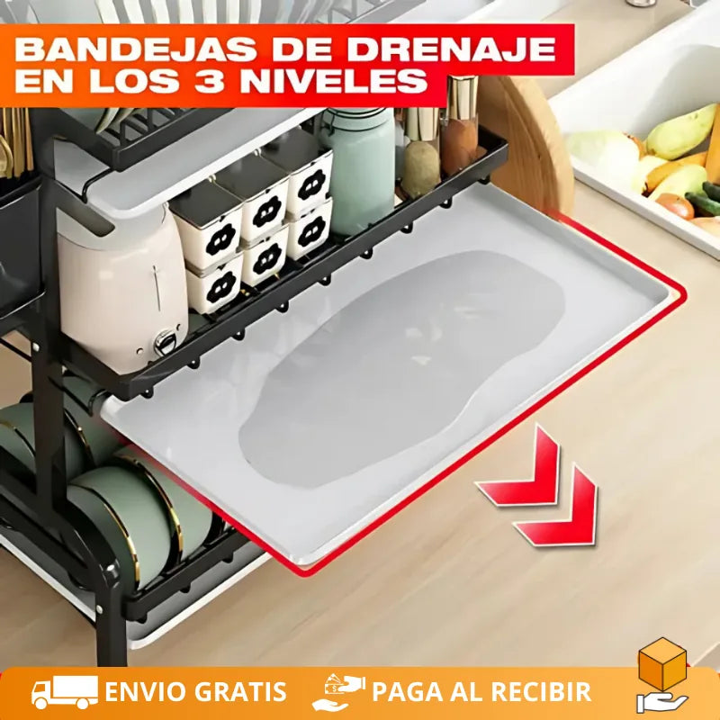 KitchenRack™ Escurridor 3 Niveles + 2 Regalos Exclusivos ⭐