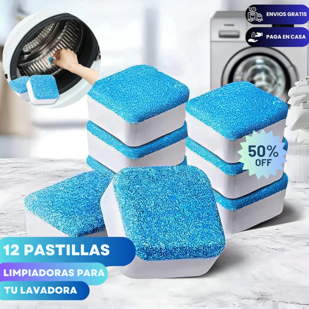 12 Pastillas Efervescentes para Lavadora – Limpieza Profunda y Elimina Malos Olores
