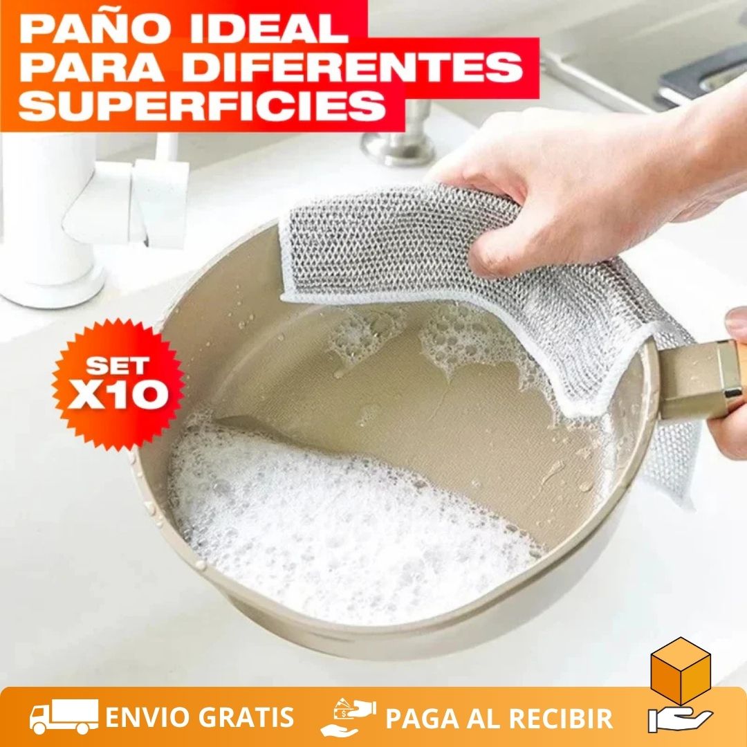 PañoClean™ - Set de 10 Paños de Acero Inoxidable para Limpieza Profunda