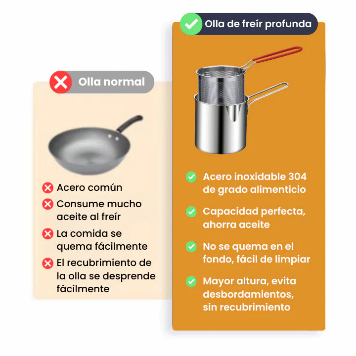 Olla Freidora de Acero Inoxidable con Canasta