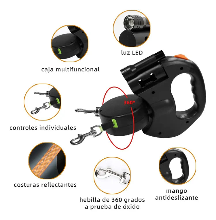 Correa Retráctil Doble 360° - Paseos sin enredos